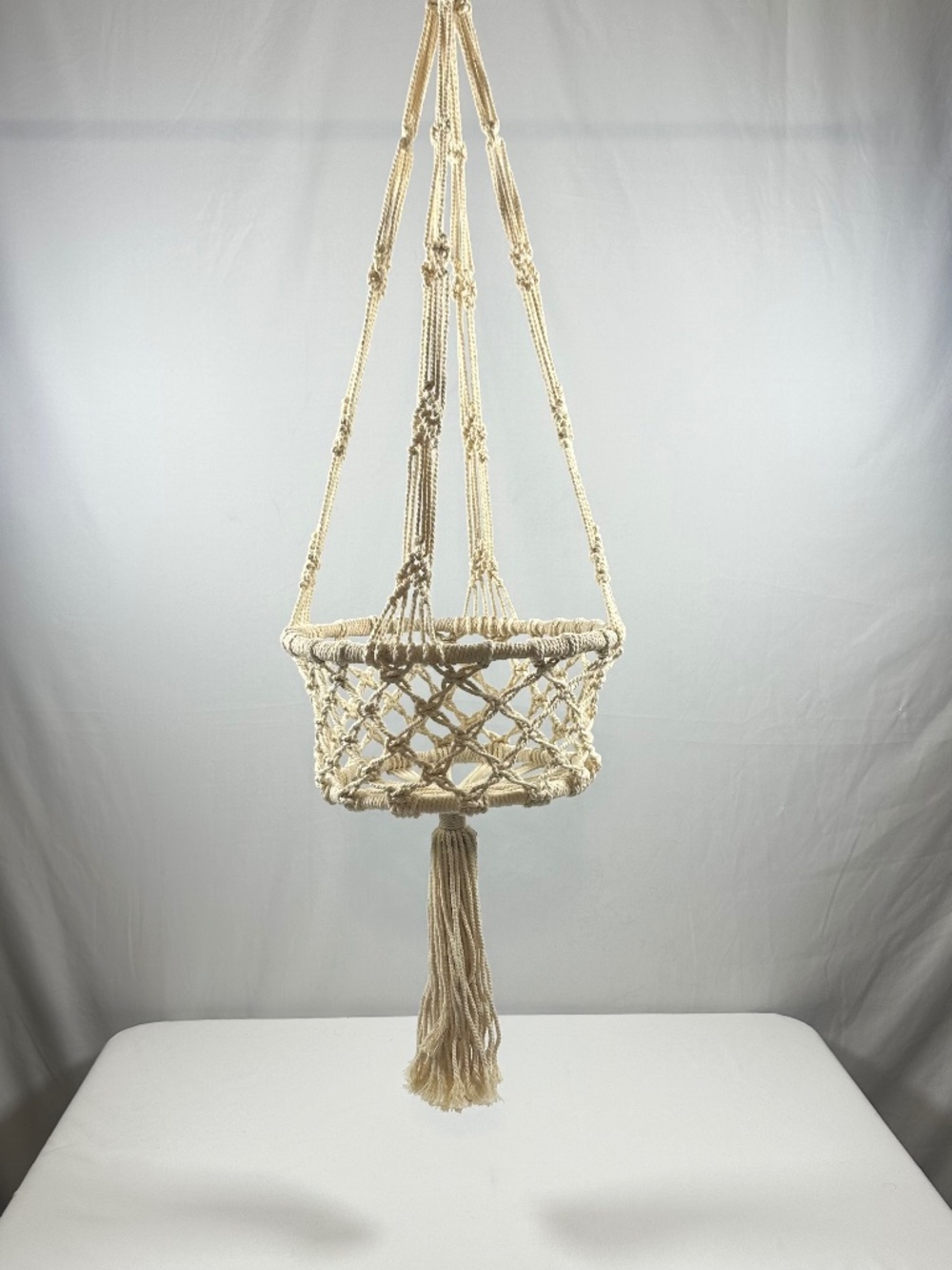 Macrame 2 Piece Set Hanging Plant Basket/Pod Fringed Boho Lampshade Weave